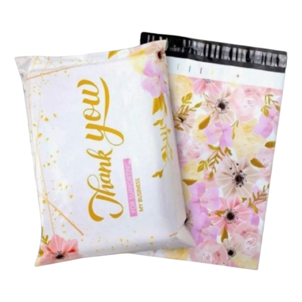 Set of 20 Floral and Gold 10 x 13 ‘Thank You’ Self Adhesive Poly Mailers